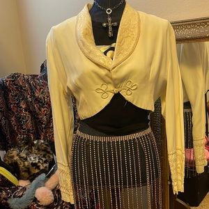 Large Contempo Casual Ivory Bolero Jacket with Lace Trim